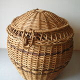 Corbeille à couvercle panier bannette en osier rotin 43 cm
