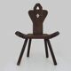 Brutalist tripod chair in raw wood. Solid wood chair. 1960s.