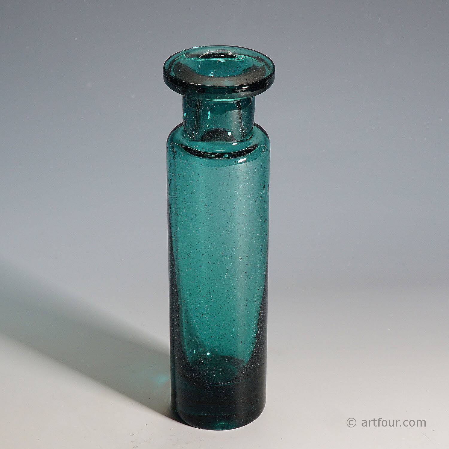 Vintage glass vase in petrol colour by Ichendorfer Glassworks circa 1960.