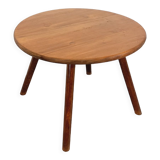 Vintage round brutalist coffee table in solid oak wood from the 50s