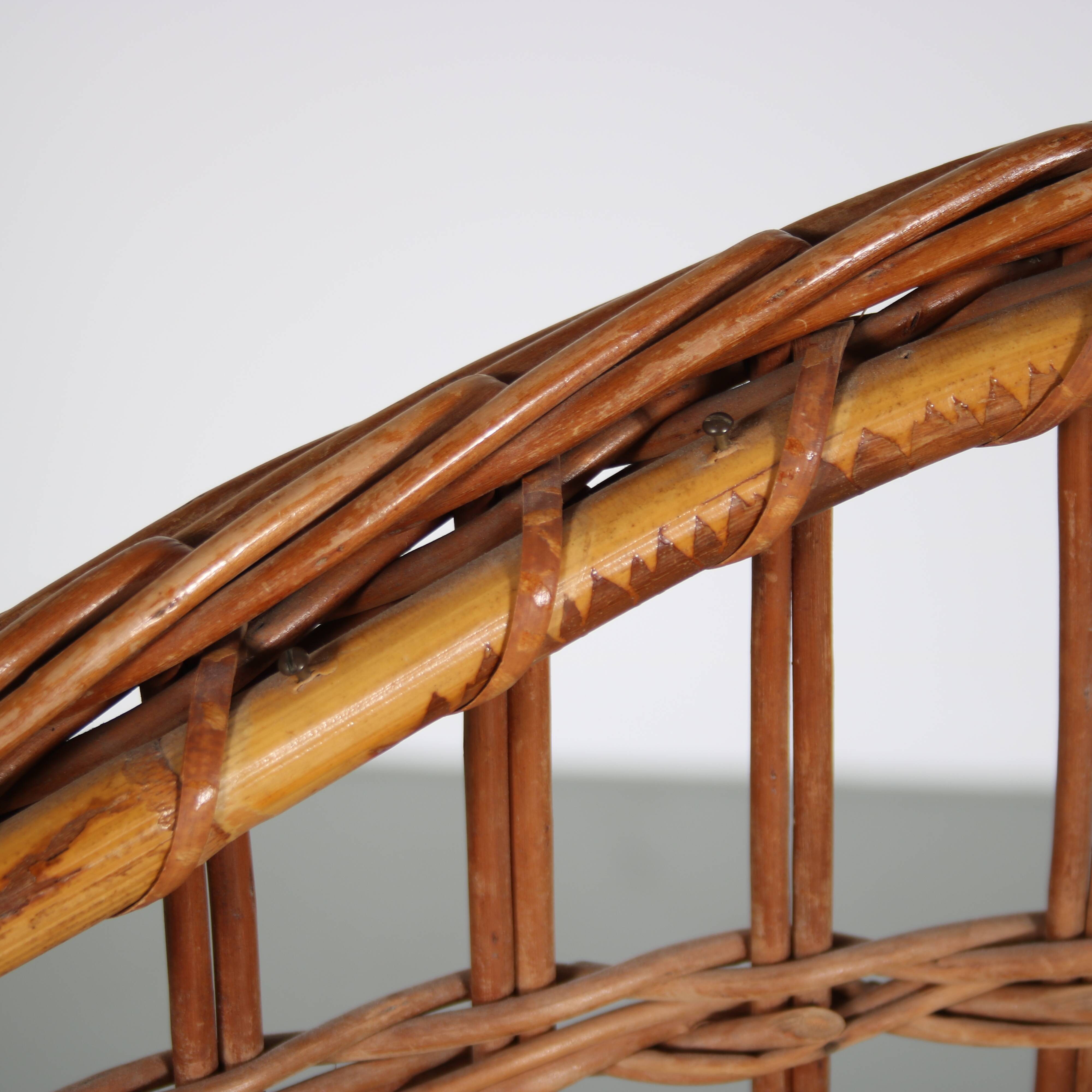 Berceau en rotin des années 1950 provenant des Pays-Bas