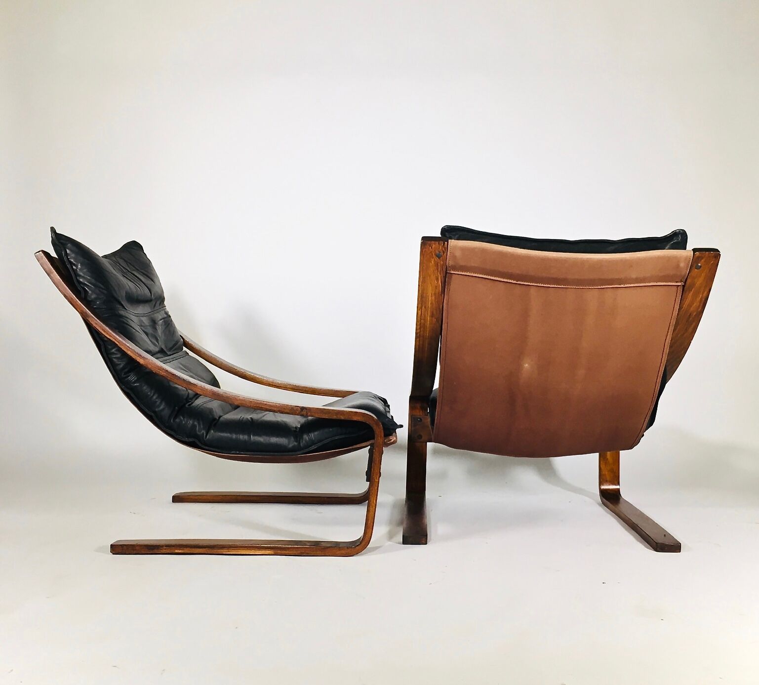 Pair of vintage leather armchairs, Sweden 1960's