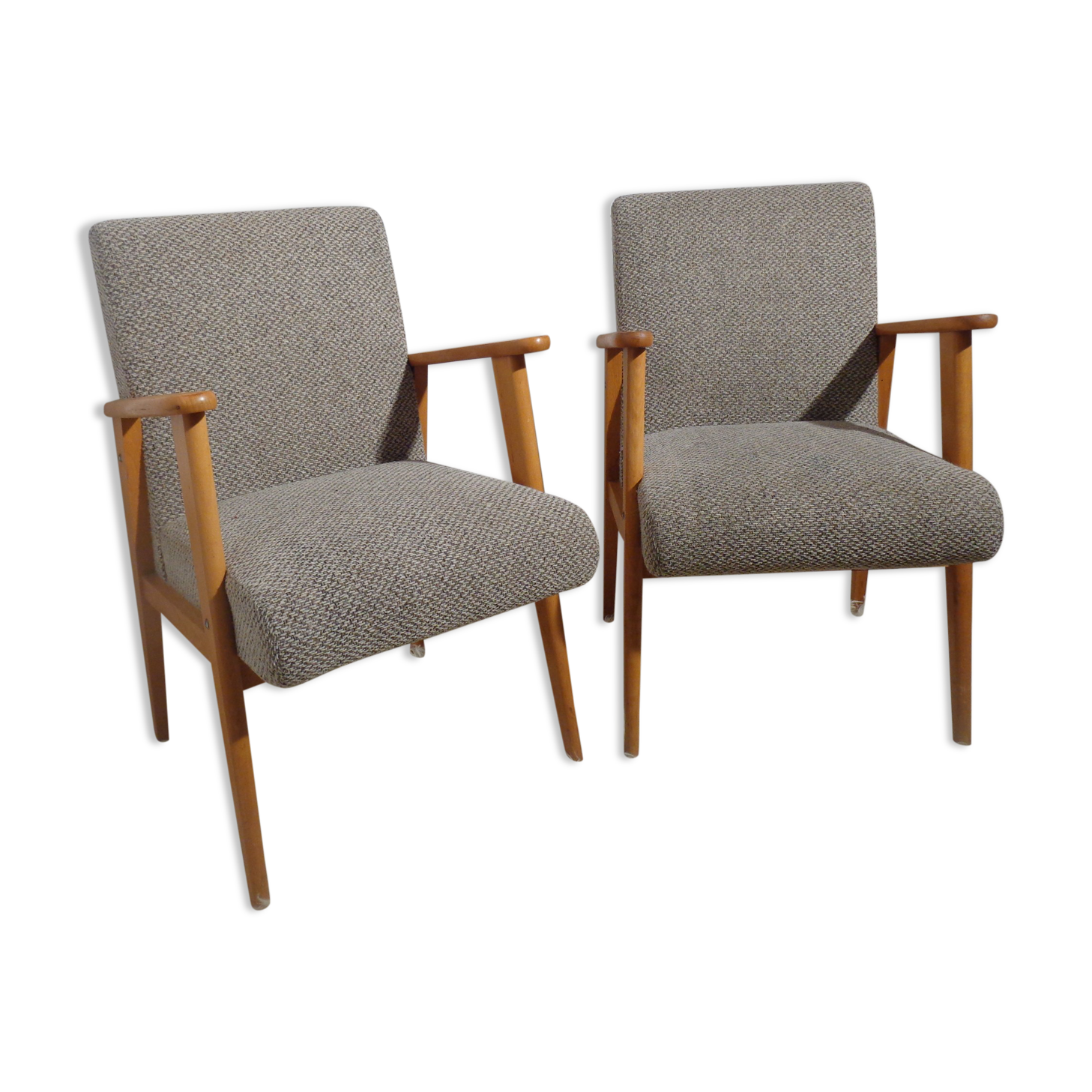 Pair of vintage Scandinavian armchairs from the 60s light wood