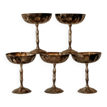 Vintage silver-plated champagne coupes with gold-plated interior — set of 5