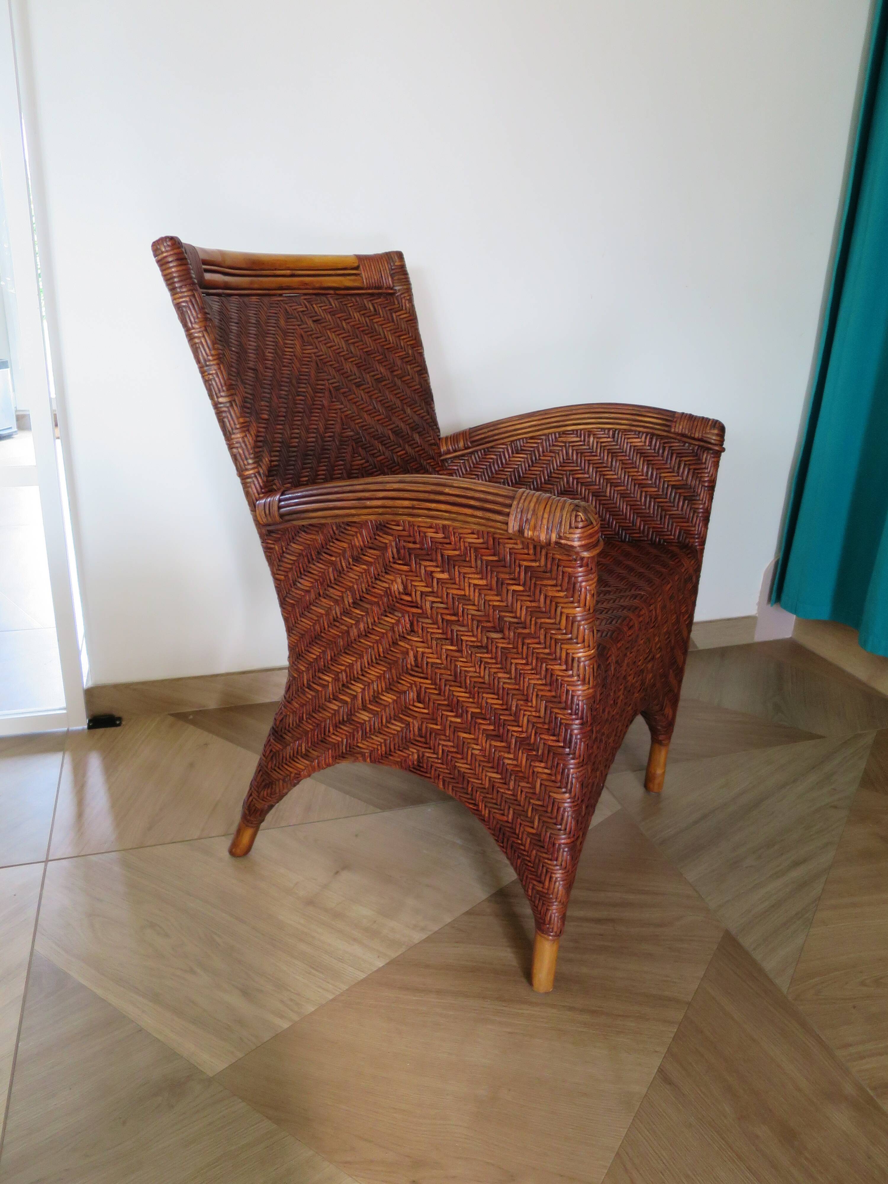 Woven rattan armchair, 1980s
