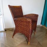 Woven rattan armchair, 1980s
