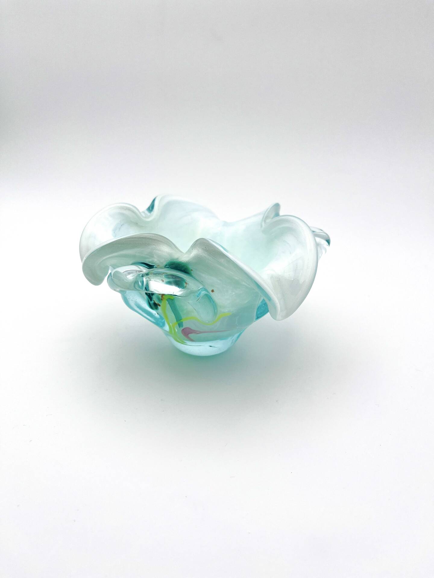 Coupe Studio Glass signed Lubomir Hora Blown Glass Polychrome 80s