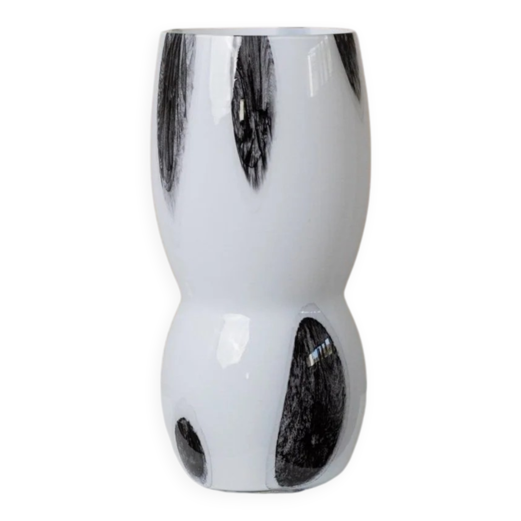 Black and White Hand-Blown Murano Glass Vase by Corso Italia (1980s) – 26 cm tall