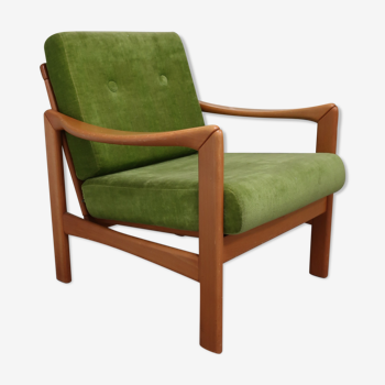 Wooden and velvet armchair from the 60s