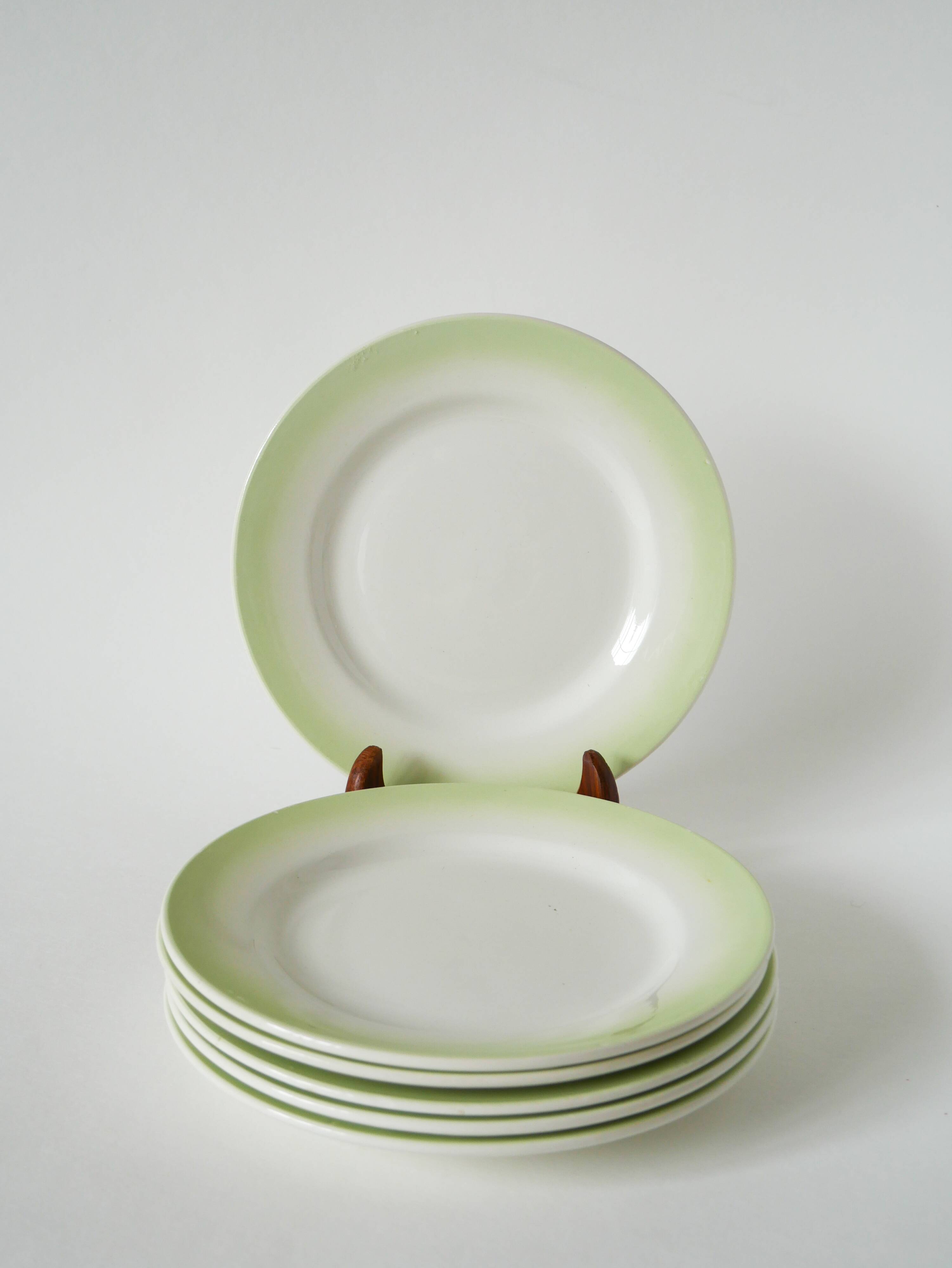 Set of 6 Tie & Dye green dessert plates, 1960