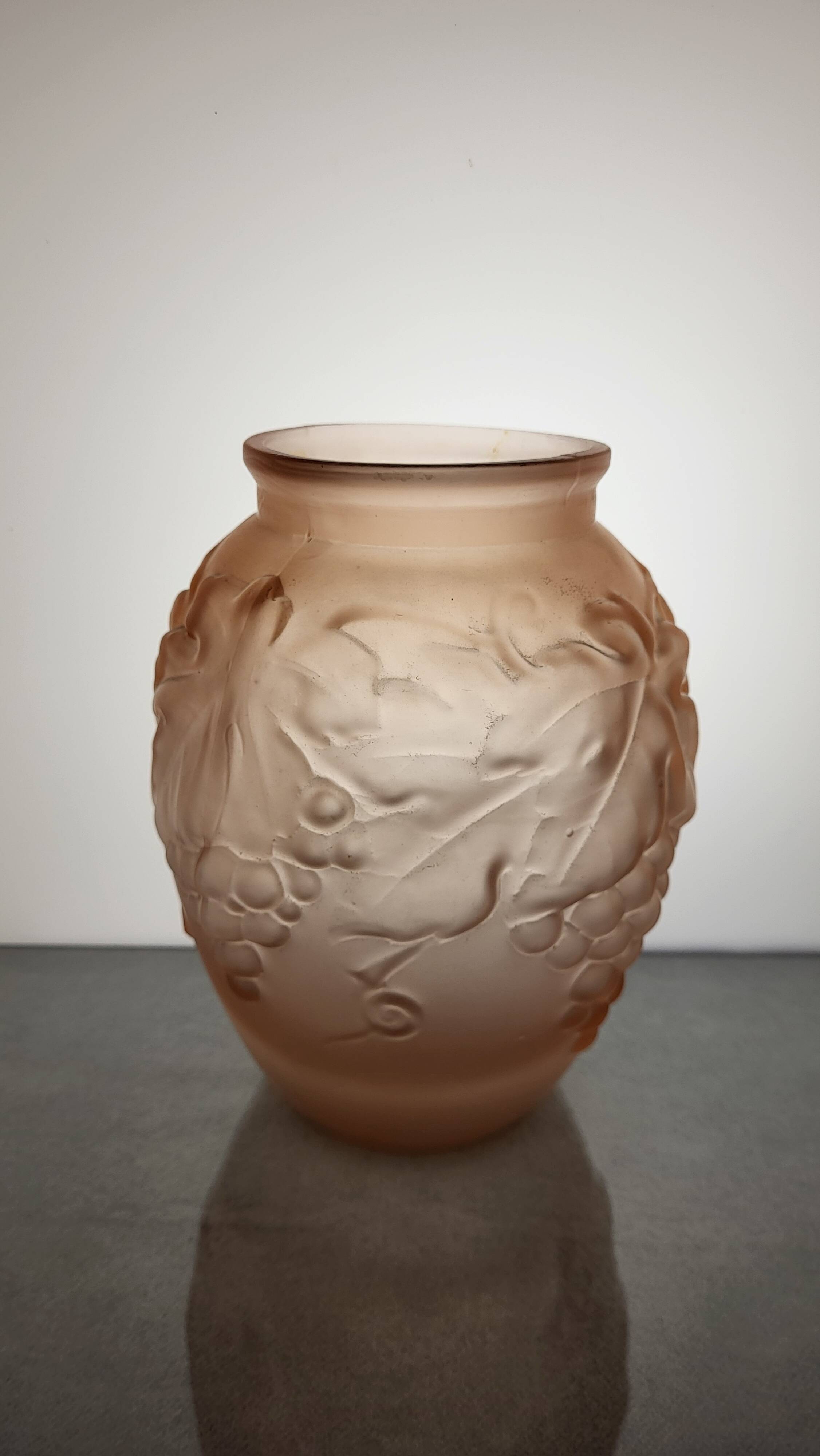 Art Deco glass paste vase Vine leaves signed Souchon Neuvesel