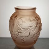 Art Deco glass paste vase Vine leaves signed Souchon Neuvesel