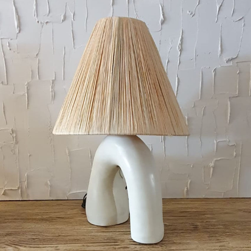 Tadelekt lamp with raffia shade