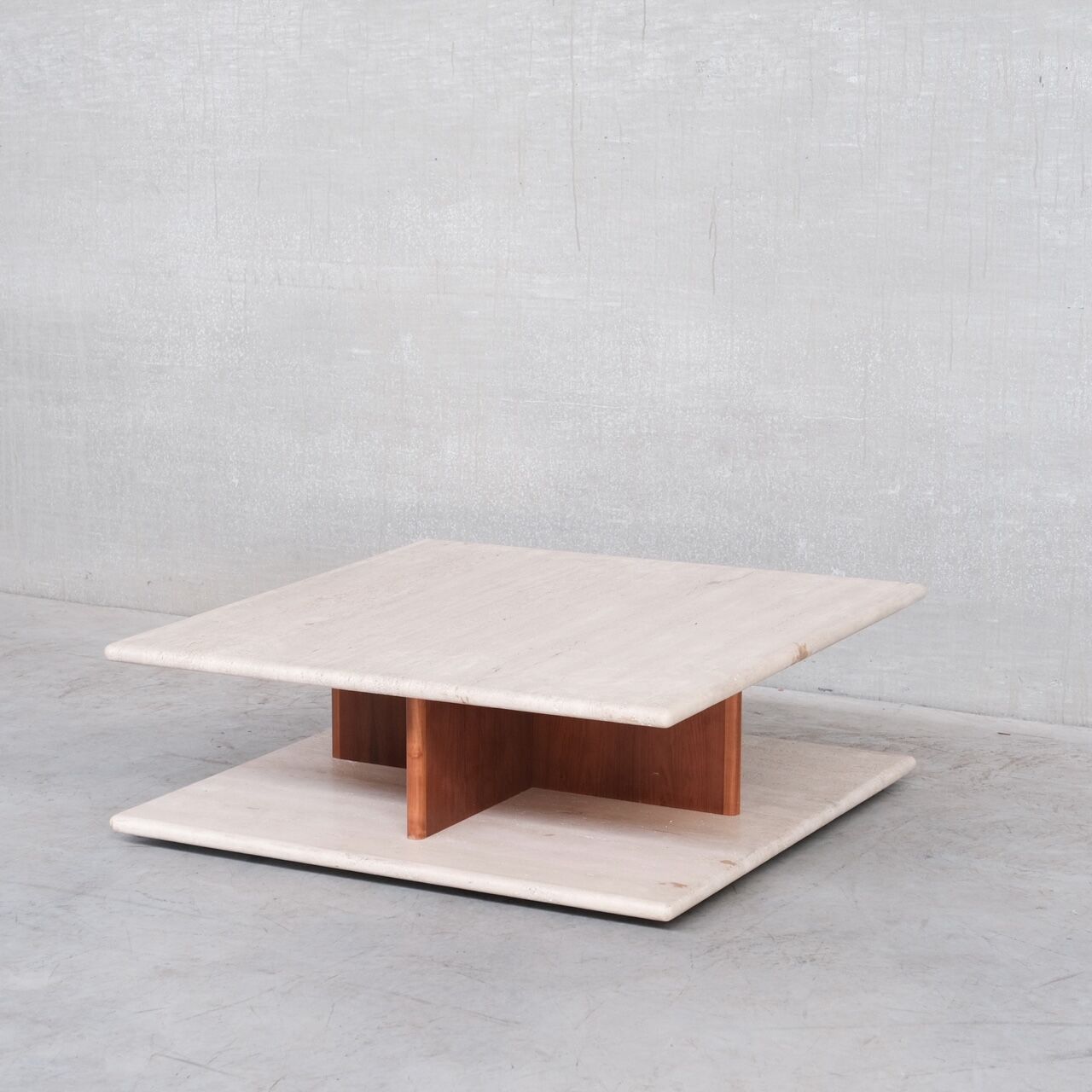 Two tier mid-century travertine coffee table