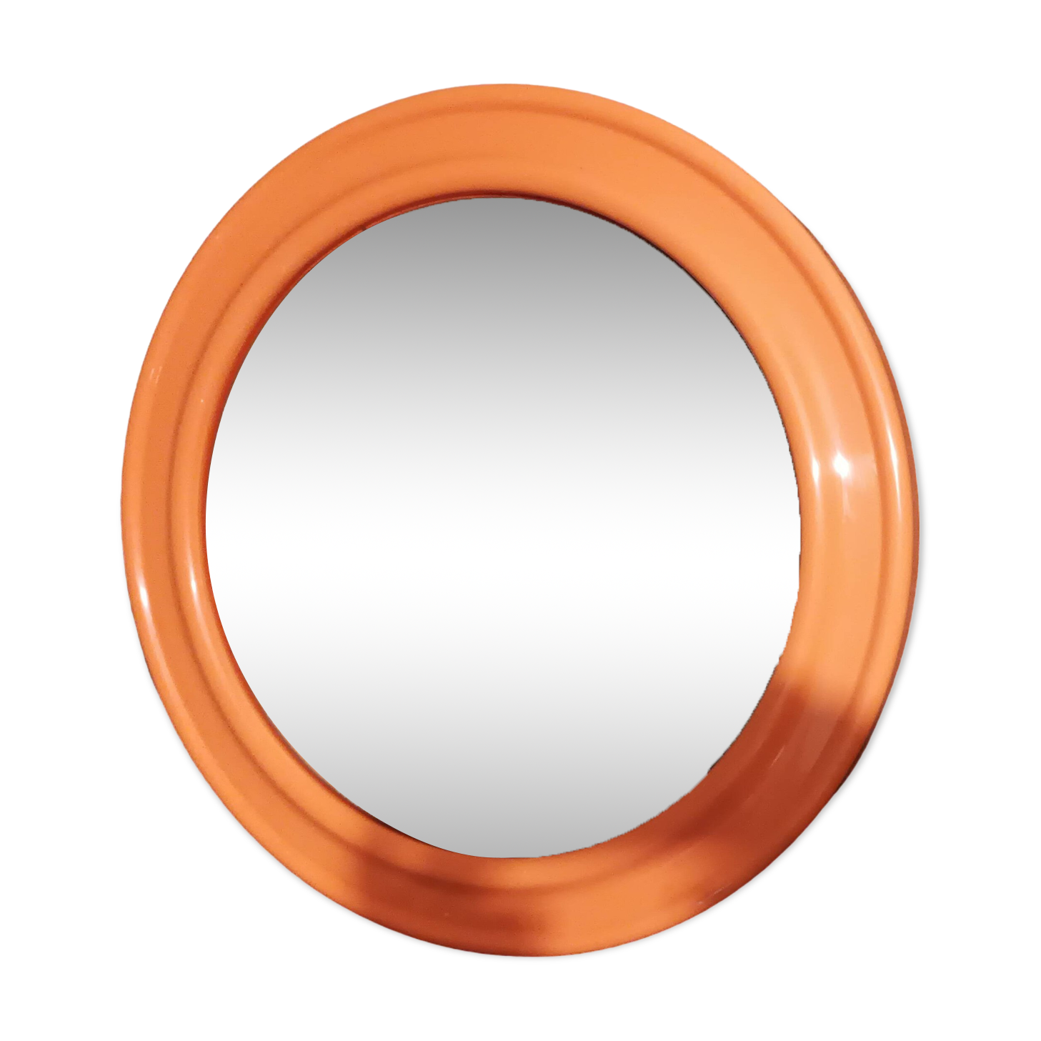 Vintage round mirror 70s / orange plastic
