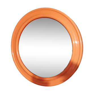 Miroir rond vintage Années 70 / plastique orange
