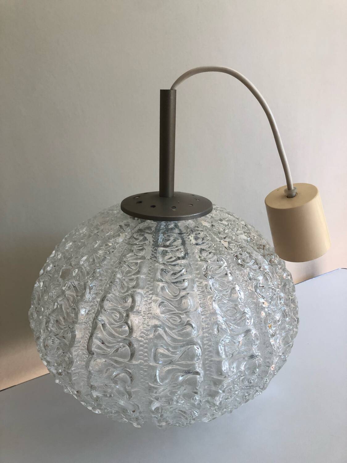 Vintage frosted glass pendant light by Dorian Leuchten