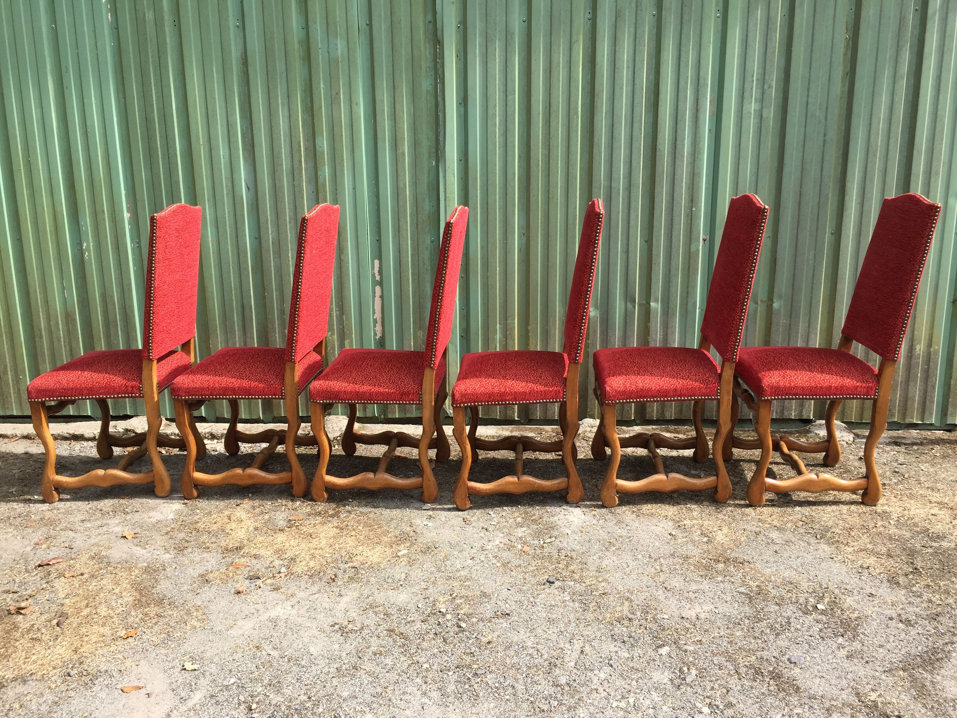 Vintage Louis XIII style chairs sheep bones in beech and velvet.