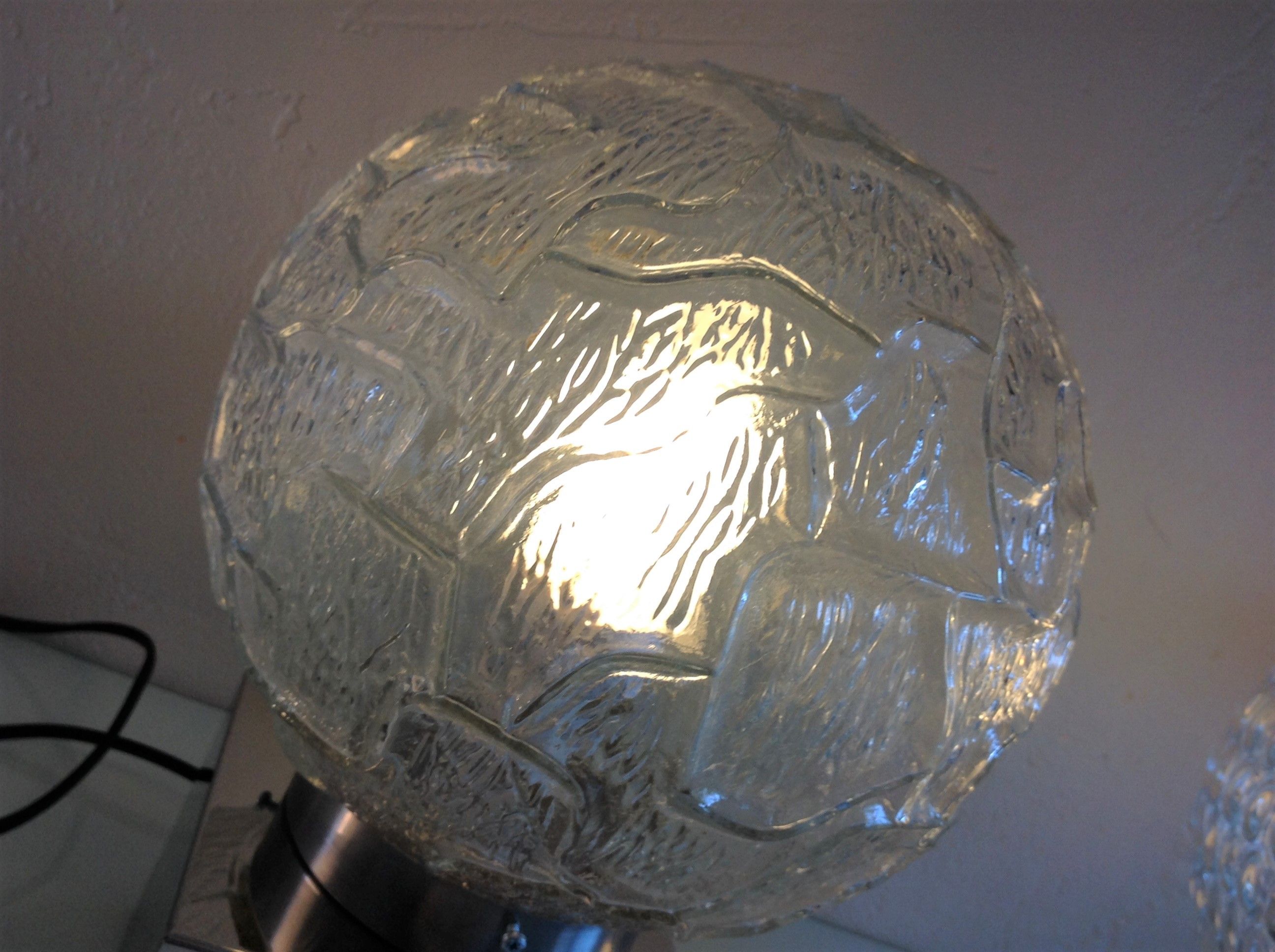 Pair of globe bedside lamps in glass and chrome/vintage metal 70-80