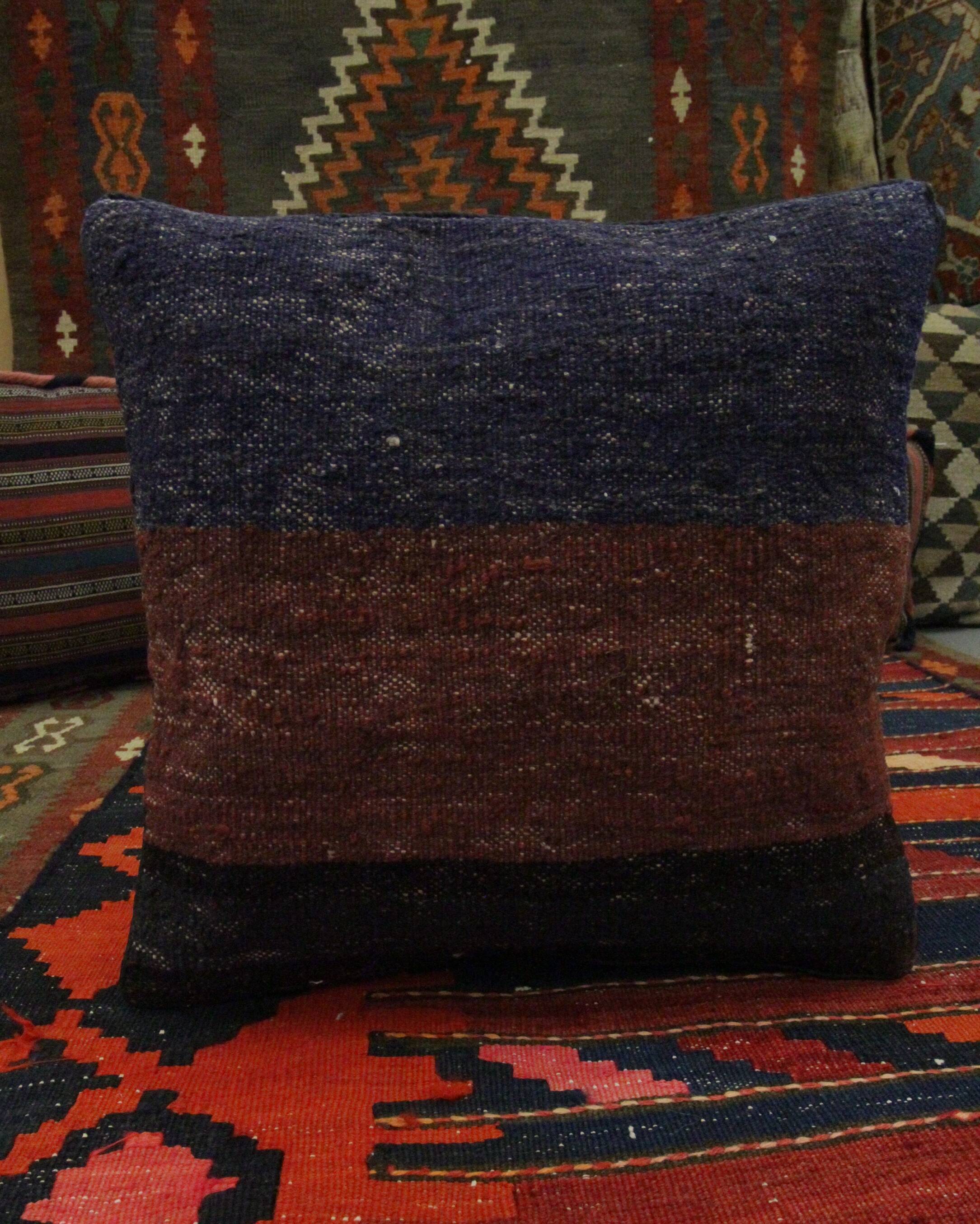 Handmade Blue and Burgundy Cushion Cover- 41x41cm