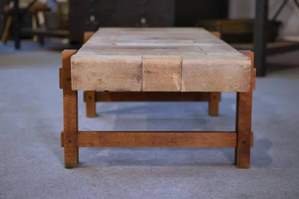 Coffee table in beech and ceramic by Roger Capron, 1960s