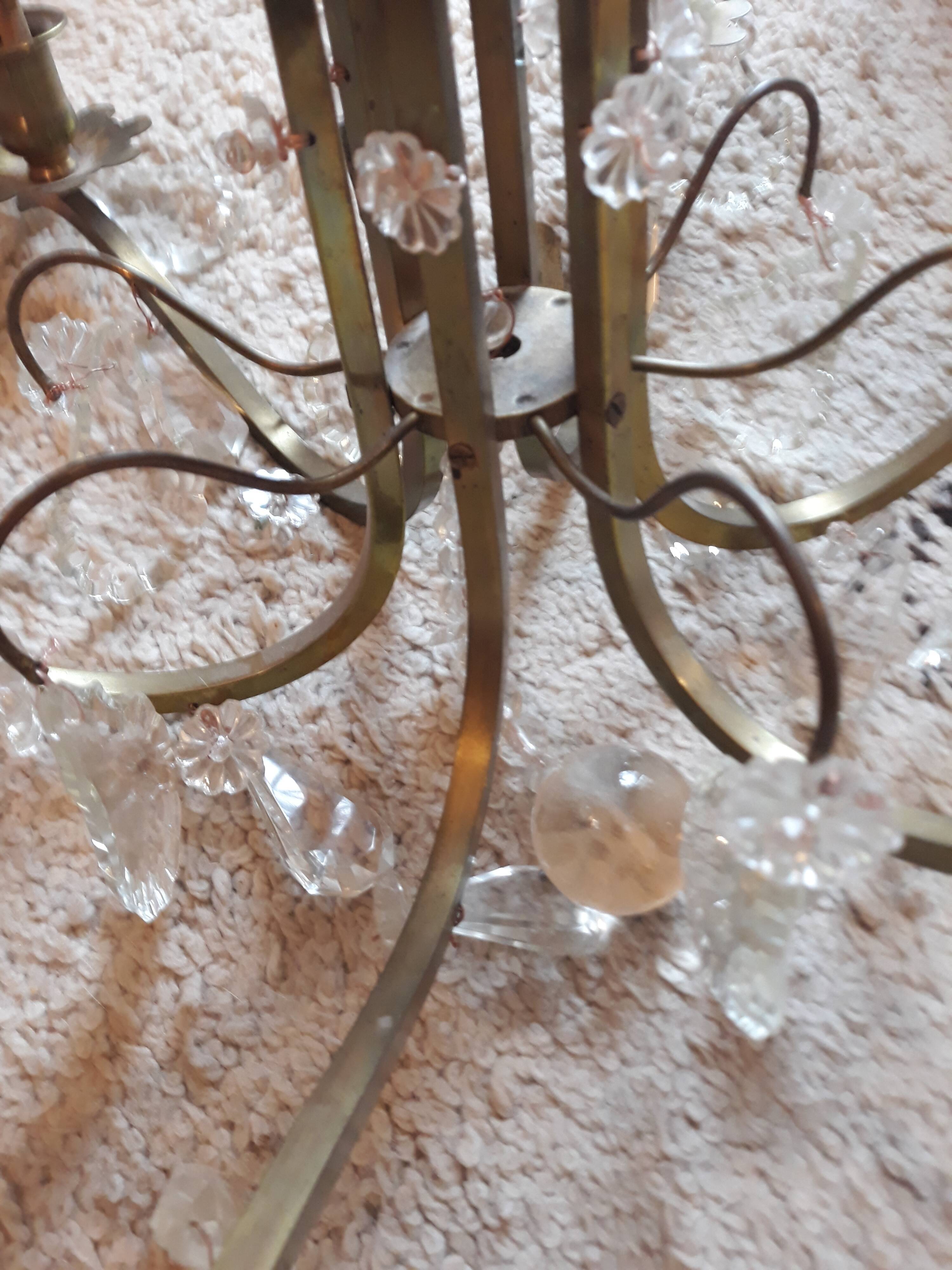 Antique brass chandelier and pampilles 6 fires