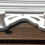 Vintage French White Shabby Chic 6 Peg Coat Rack with Shelf Cut-Out Detail