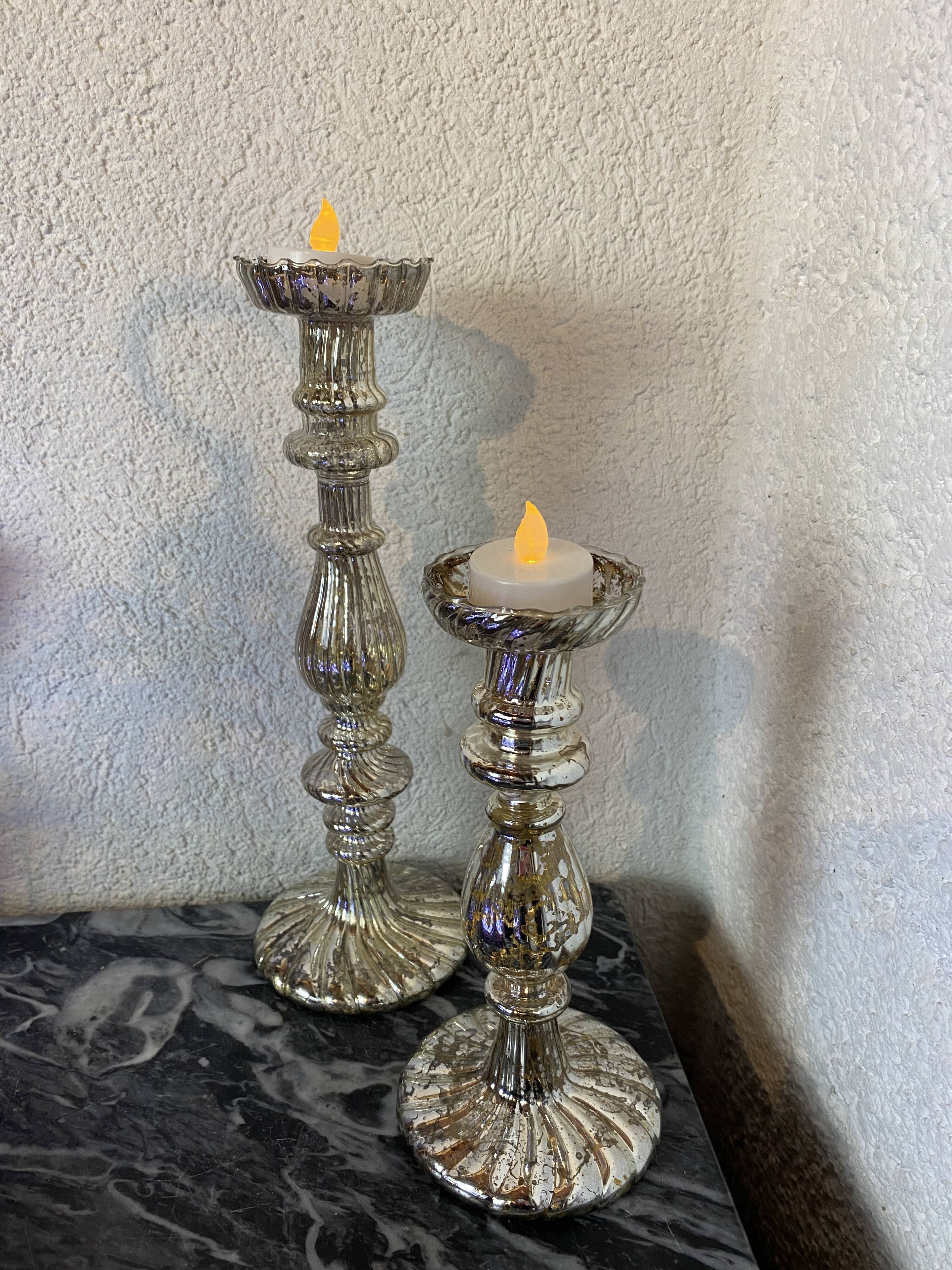 Set of 2 mercurized glass candle holders