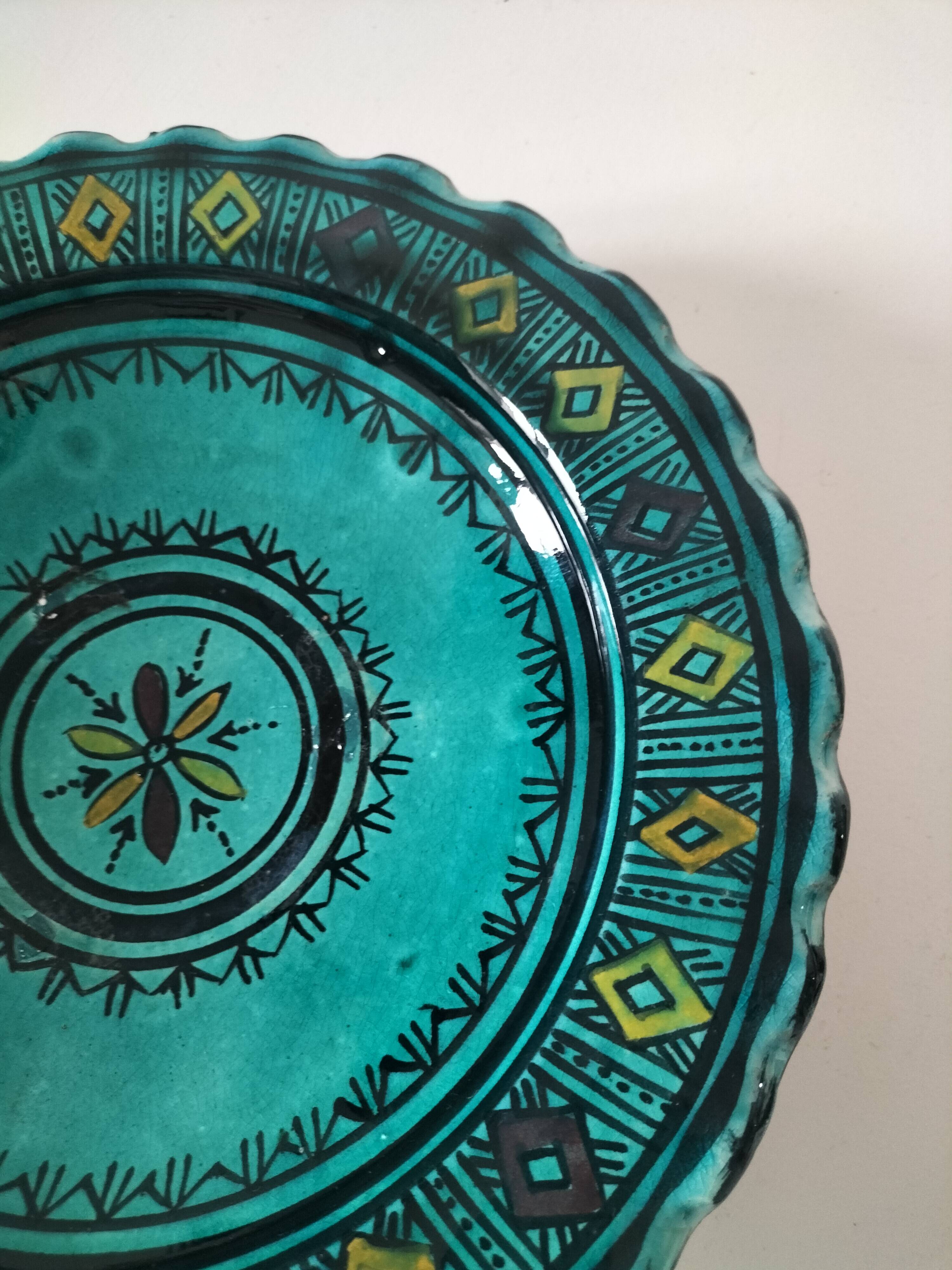 Moroccan handmade turquoise earthenware plate – Safi