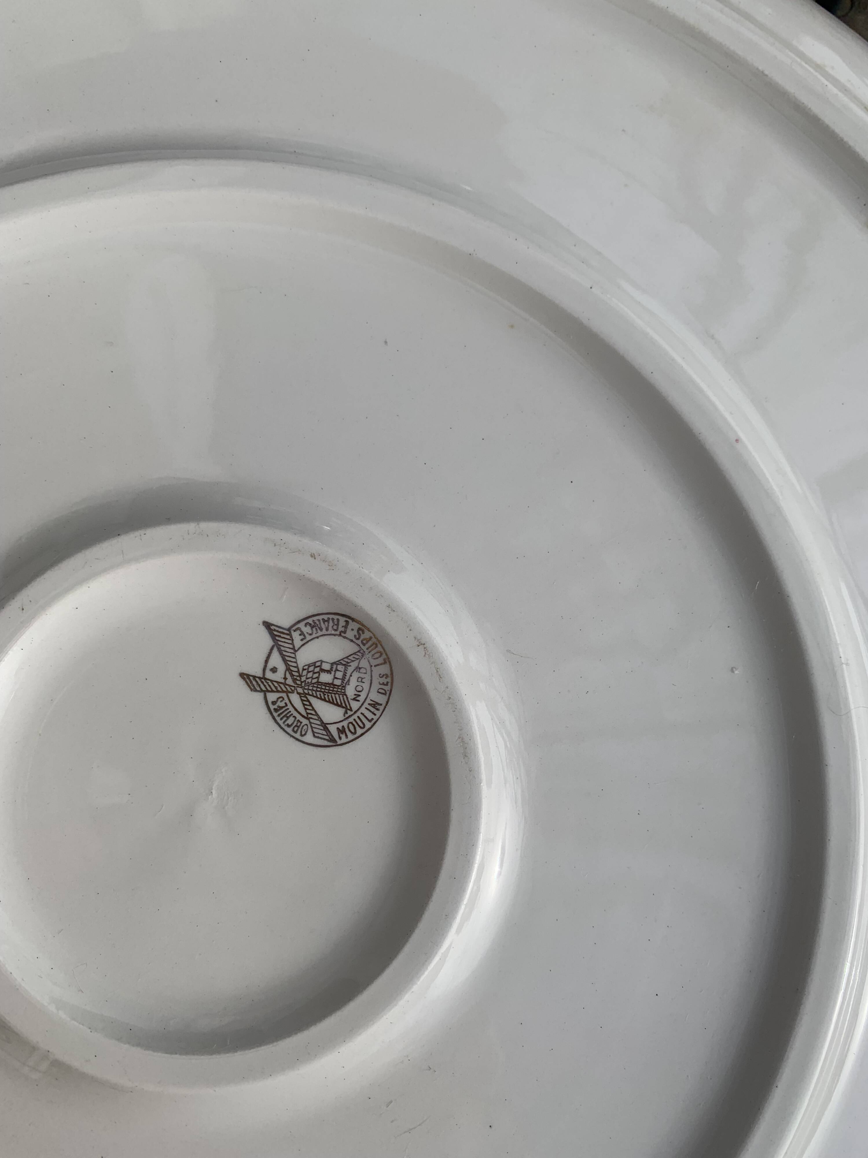 Cake dish, earthenware, yellow with multi-colored butterflies, Moulin des loups, Northern Orchies