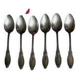 One of 6 silver-plated leafy metal soup spoons