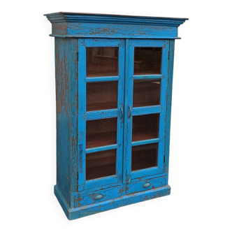 Old wooden glazed cabinet with two doors and two drawers