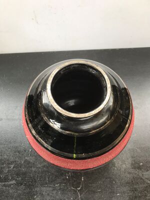 Vase Boule art Déco Verre Opalin Noir Avec deco Rouge Vintage