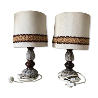 German ceramic lamp from the 1970s. Set of 2 retro bedside lamps.
