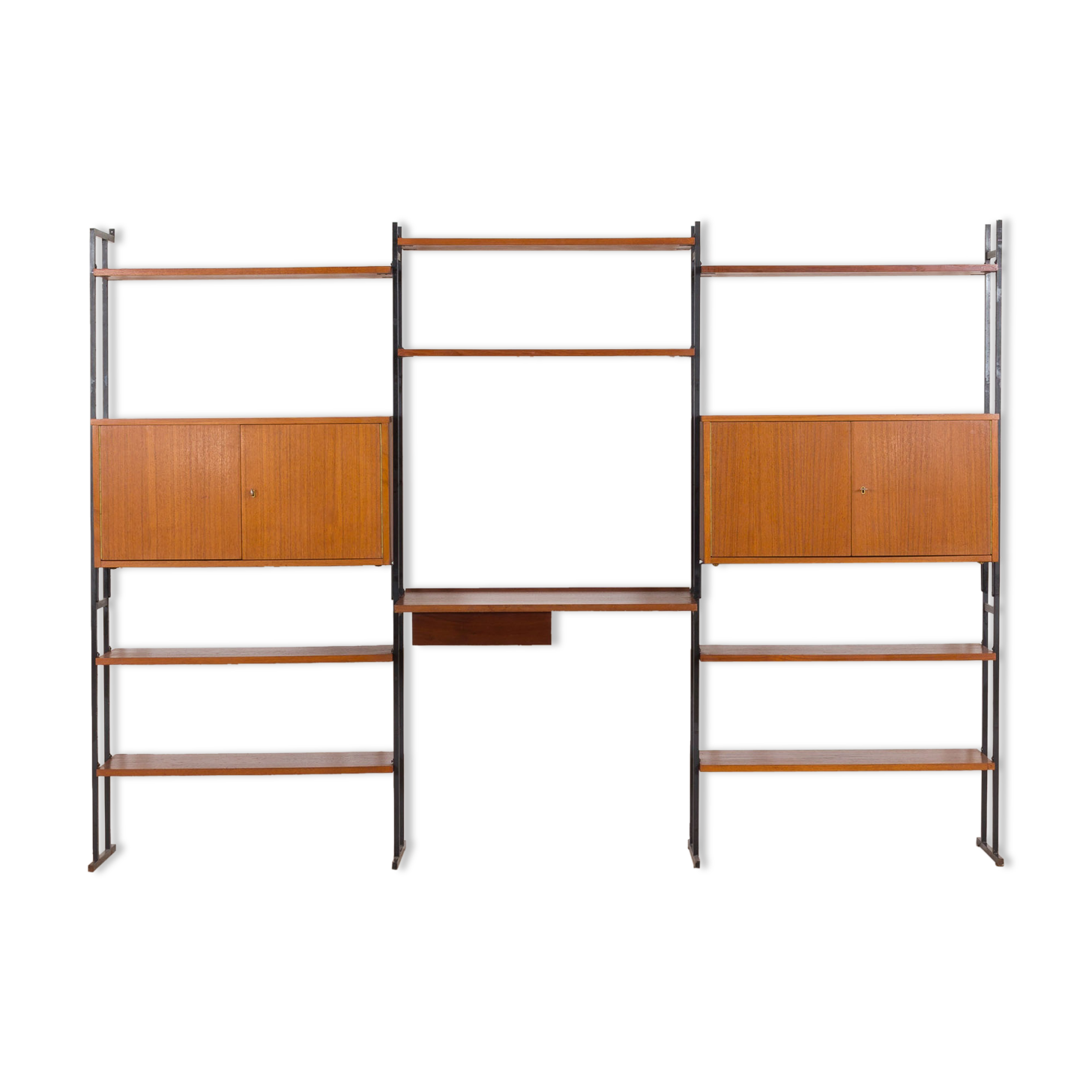 Free standing teak wall unit with a desk and 2 cabinets, Denmark, 1970s