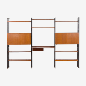 Free standing teak wall unit with a desk and 2 cabinets, Denmark, 1970s