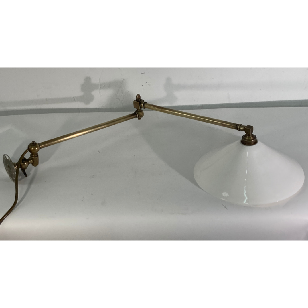 Brass and opaline art deco swing swivel wall lamp