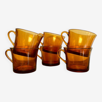 6 large Duralex amber cups