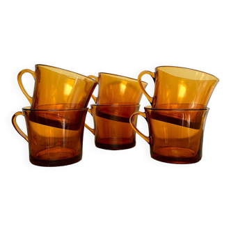 6 large Duralex amber cups