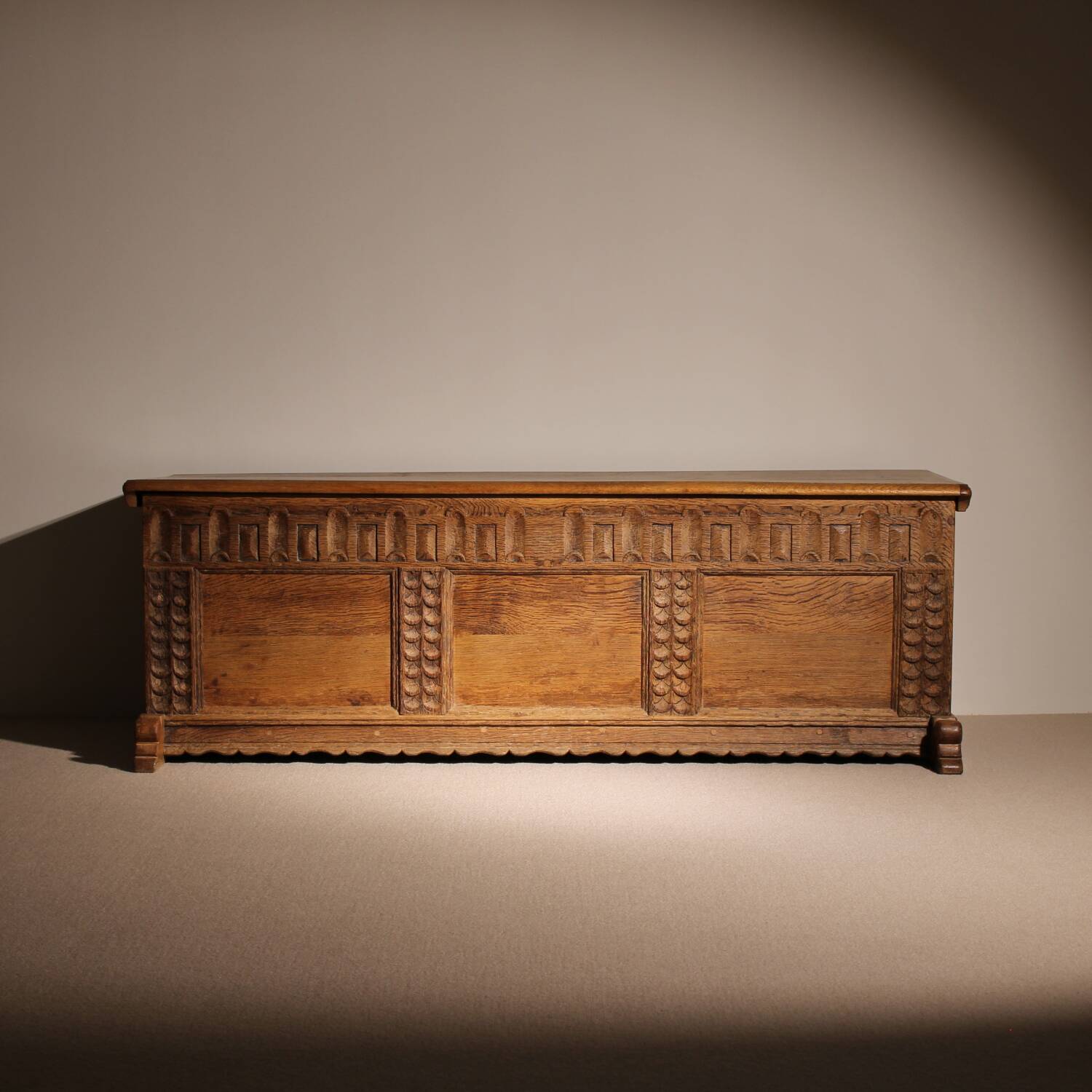 Handcrafted Solid Oak Chest with Rustic Carvings | Germany