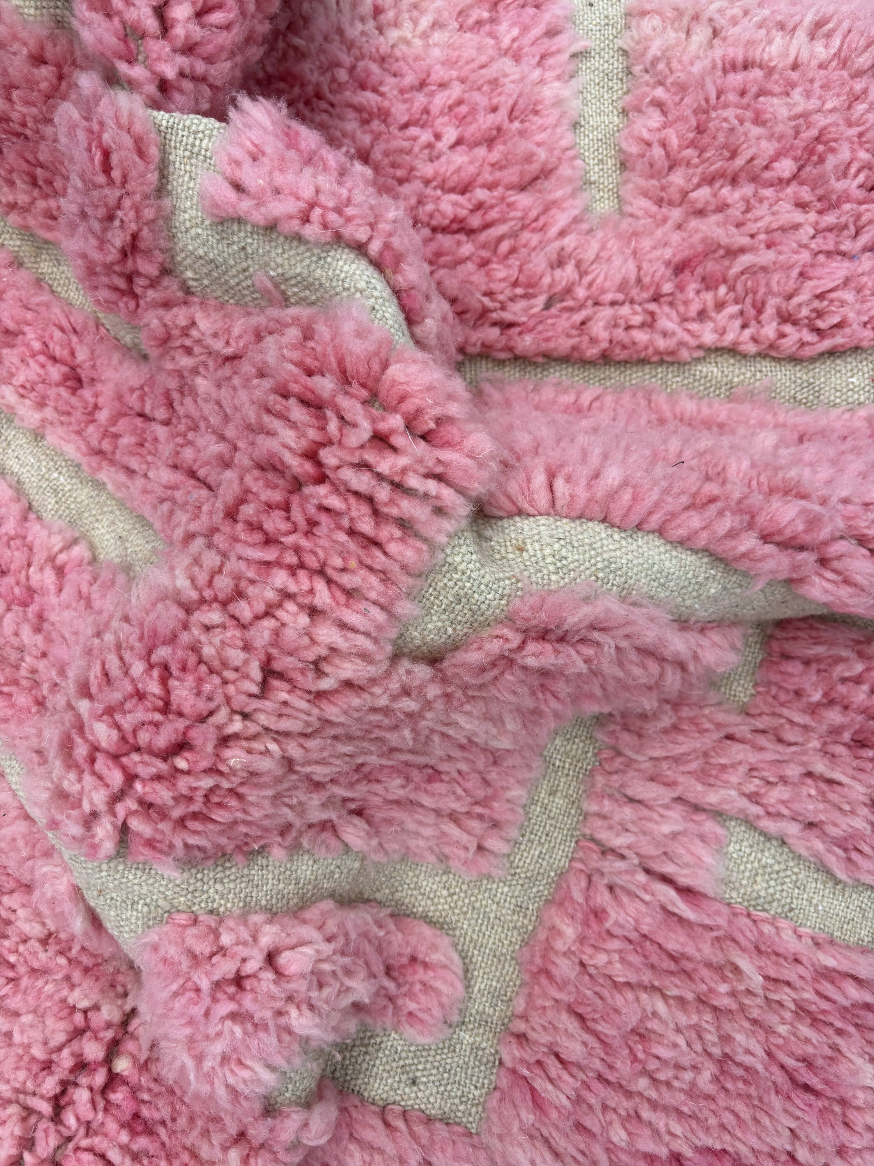 Large Pink Berber Rug – Hallway Size 85x300 cm, 100% Wool