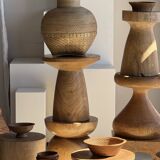 Natural solid mango side table (monoxyle) with conical legs.