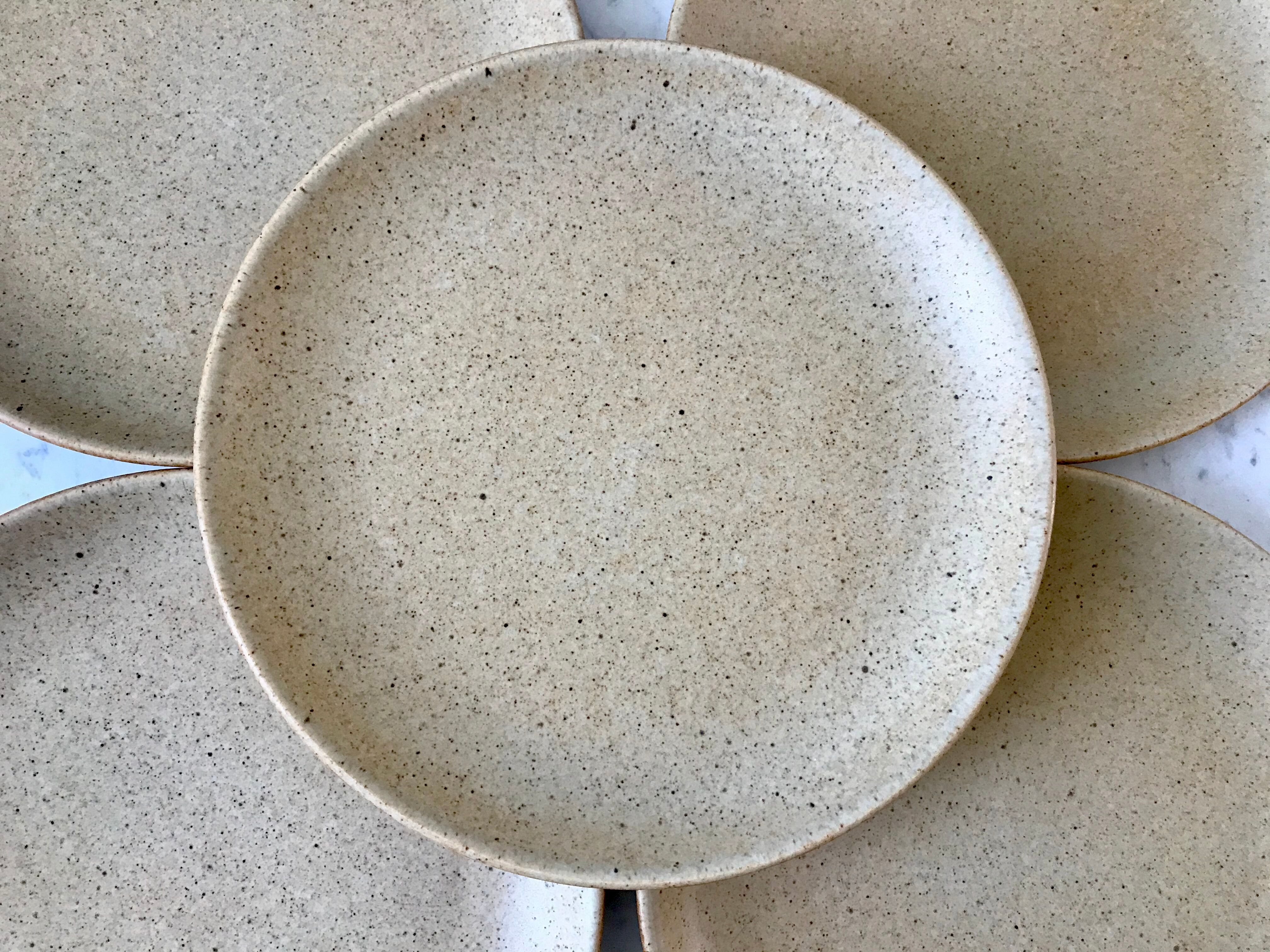 lot of 5 flat stoneware plates Made in France 70s