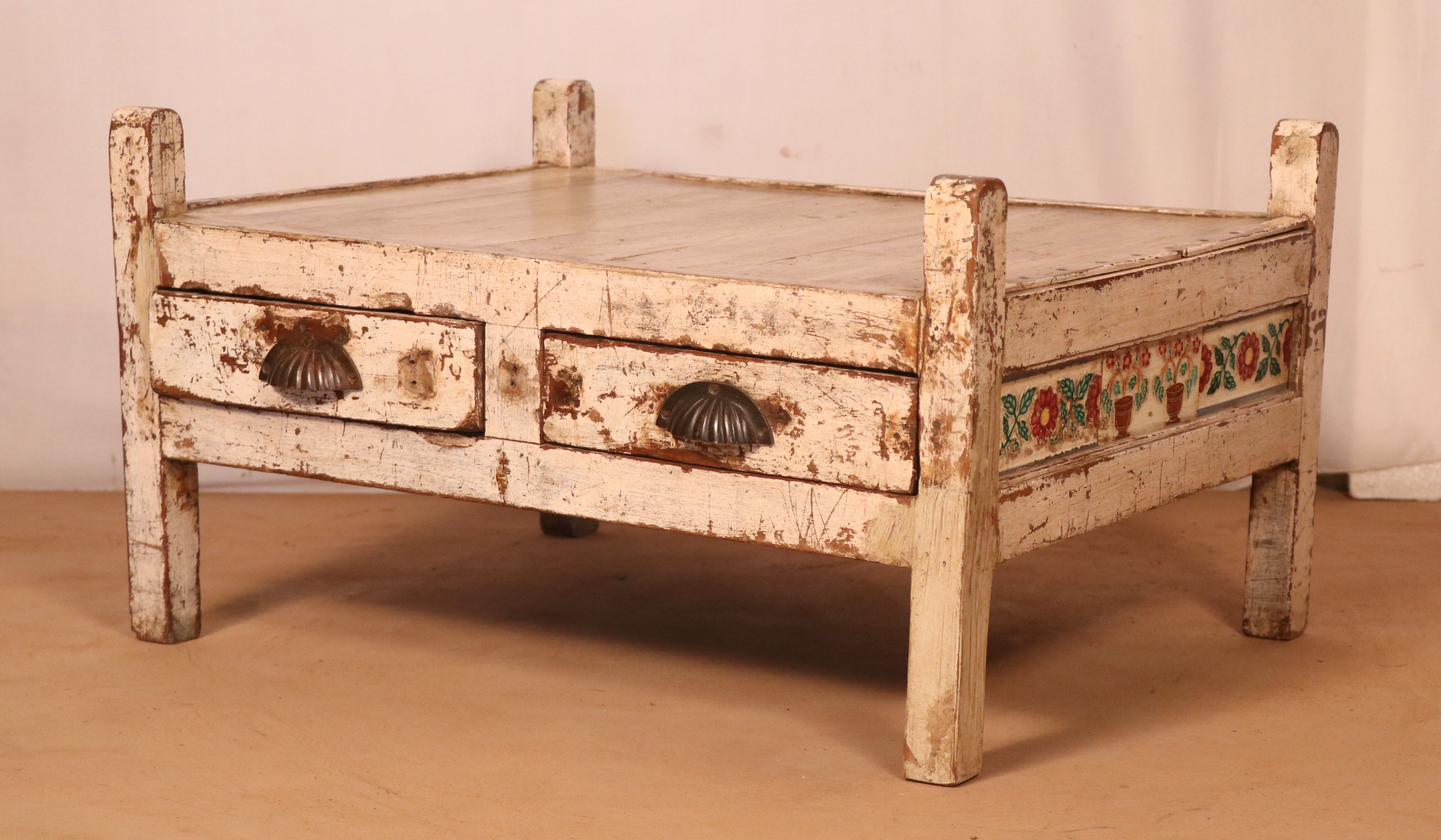 Old Burmese teak trade table original ecru patina