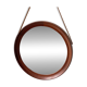 Mid Century solid teak wall mirror with a leather strap - Danish design