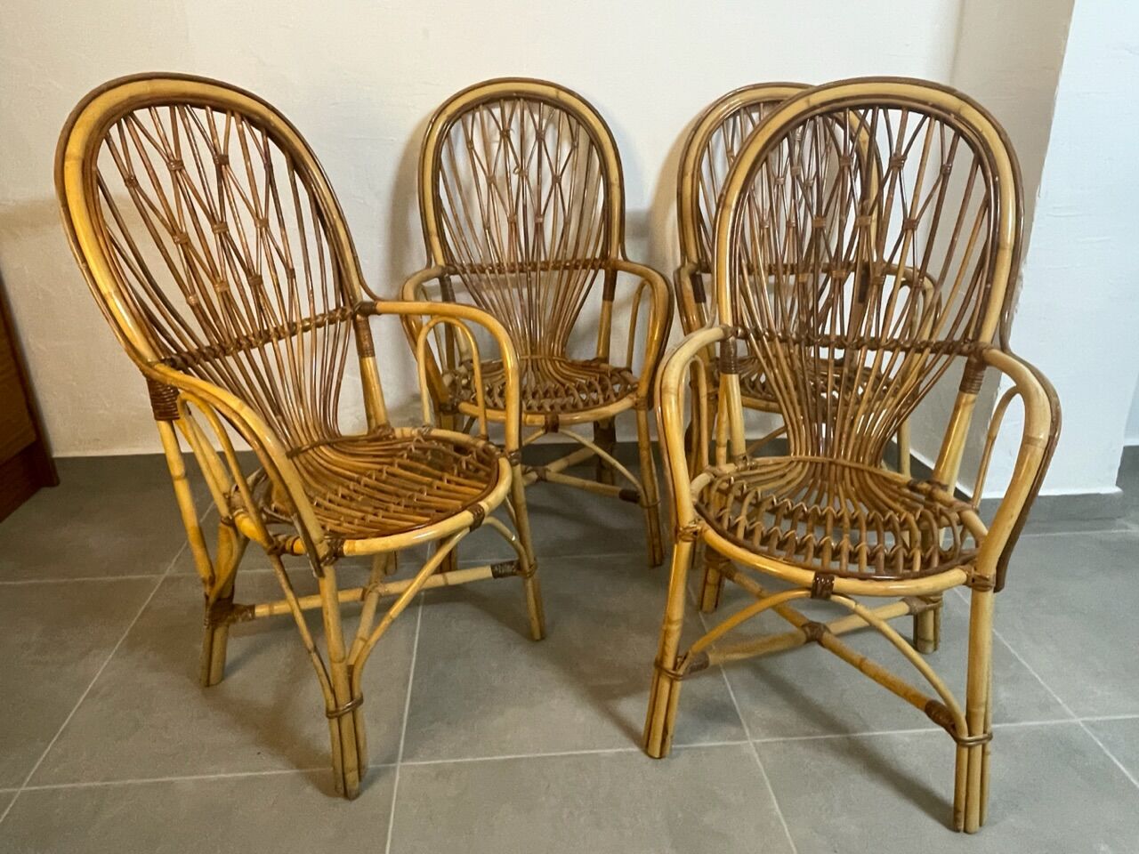 Set of 4 rattan armchairs from the 60s Italian
