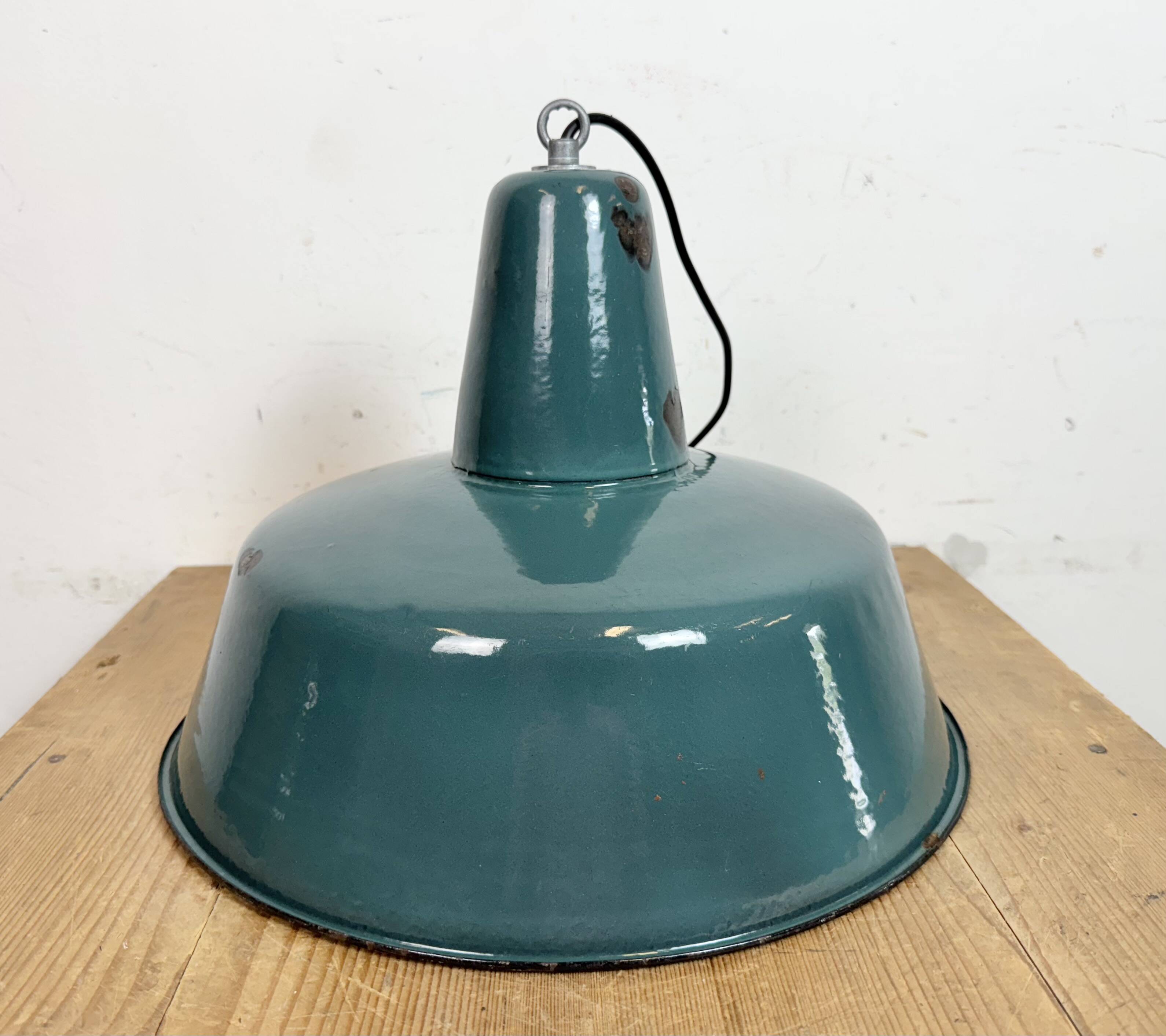 Large Industrial Petrol Enamel Factory Pendant Lamp, 1960s