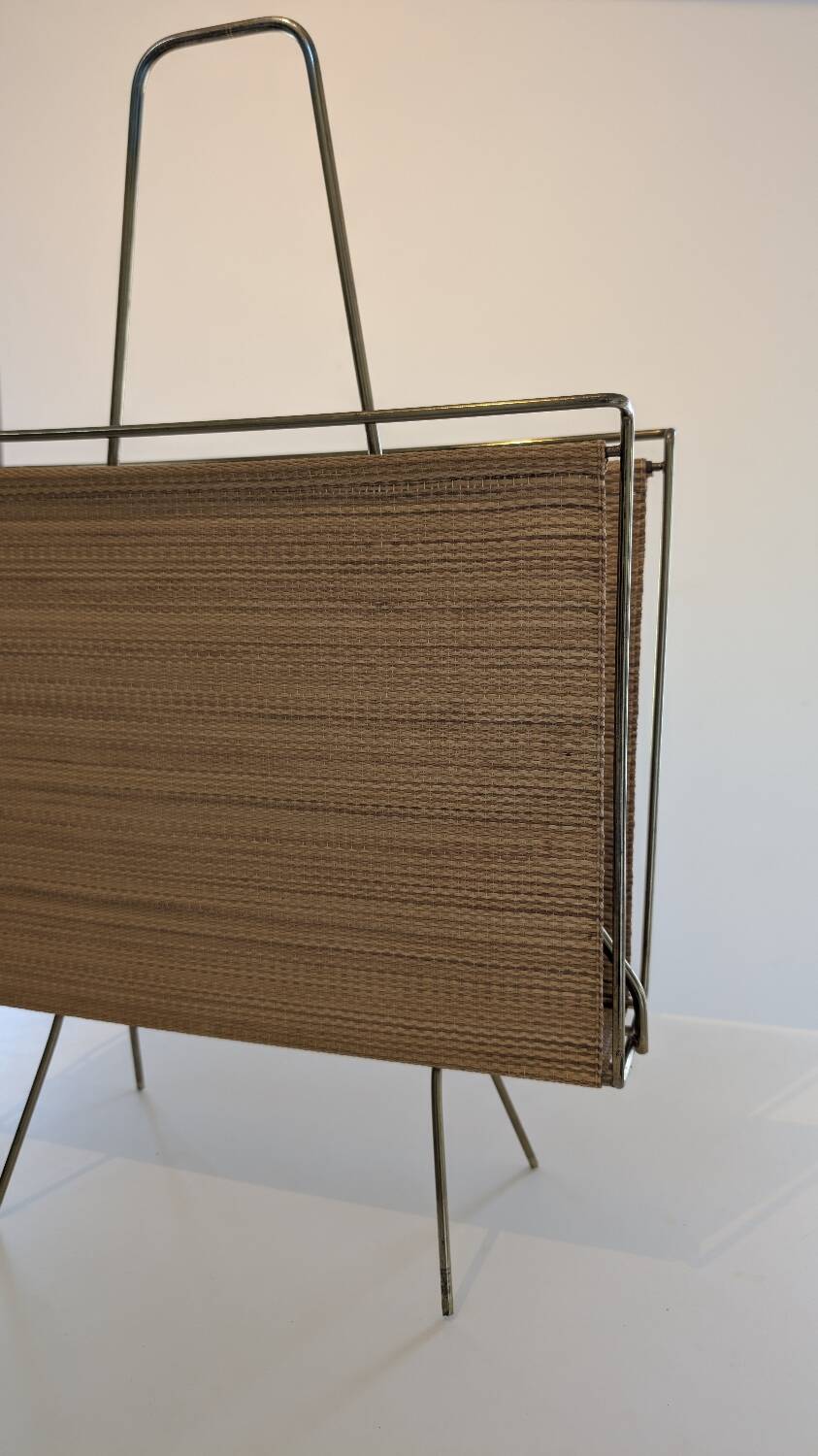 Swedish brass and raffia magazine rack