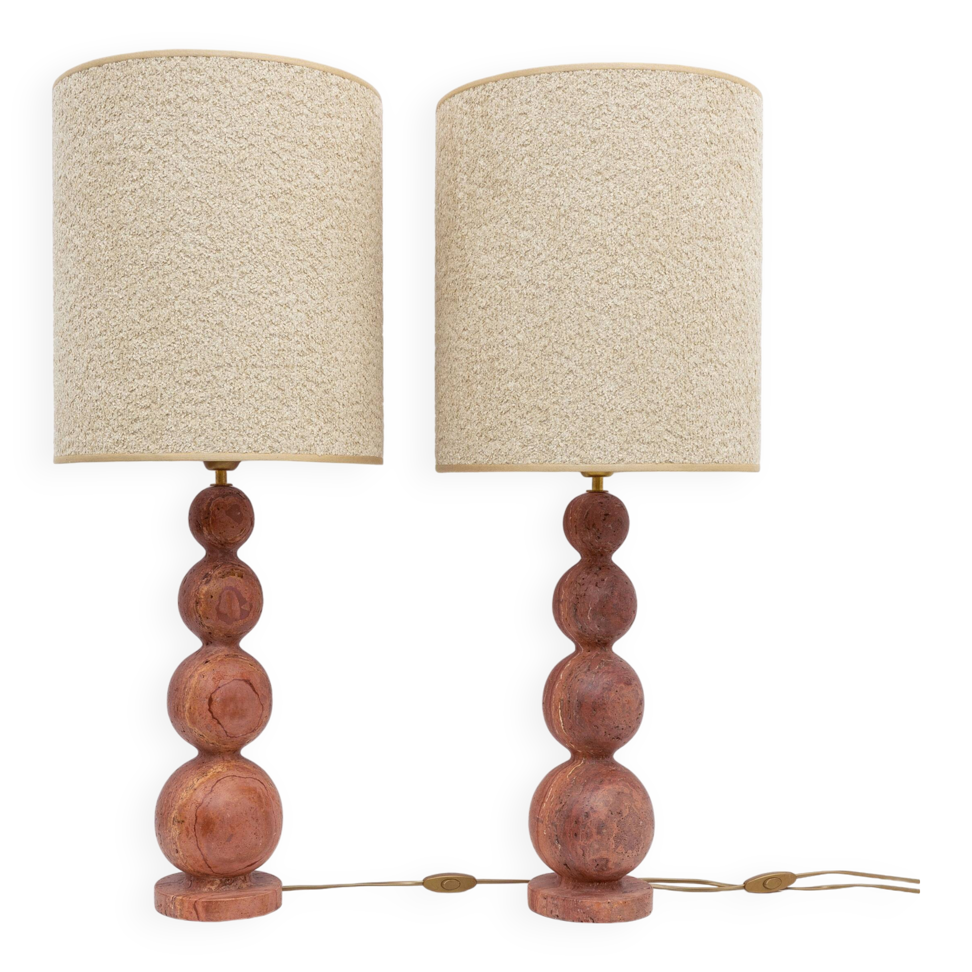 Pair of Italian Modern Red Travertine Sphere Lamps