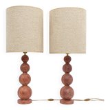 Pair of Italian Modern Red Travertine Sphere Lamps